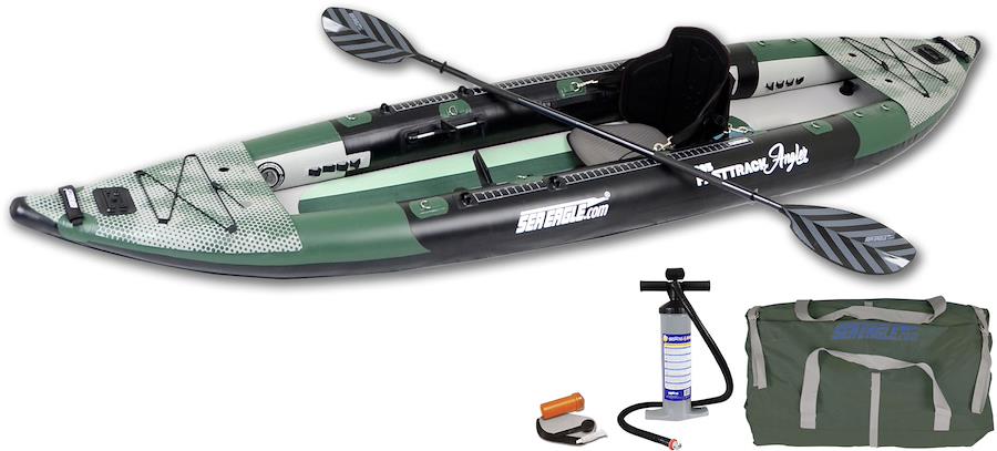 Backcountry Sportsman 385FTA FastTrack™ Pro Angler Package with fishing rod, tackle box, and accessories arranged on a boat deck.