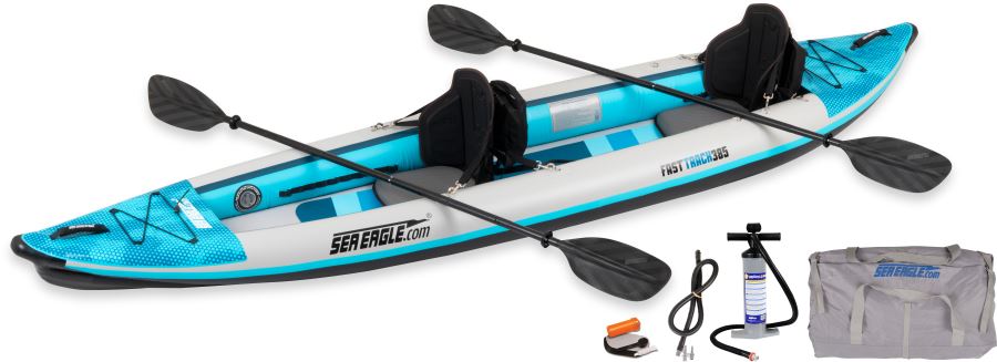 Backcountry Sportsman 385ft FastTrack V-bottom inflatable kayak in Pro Carbon package, showcasing sleek design and durable construction.