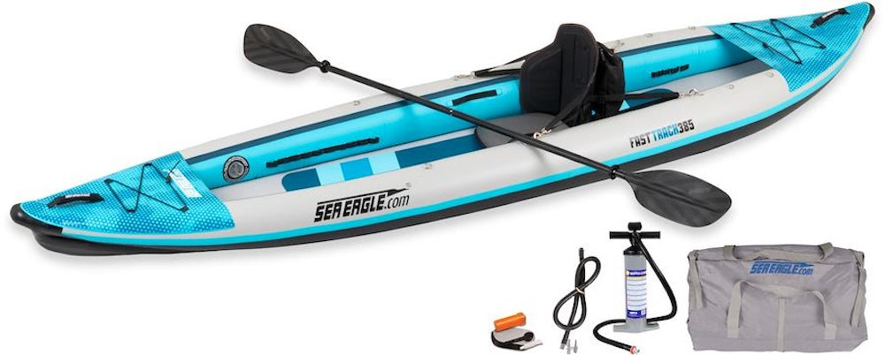 Backcountry Sportsman 385FTA FastTrack™ Pro Solo Angler fishing package with fishing rod, reel, and tackle accessories.