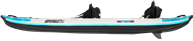 Backcountry Sportsman 385ft FastTrack™ V-bottom Pro Solo Package showing a sleek V-bottom kayak with gear and paddles onboard.