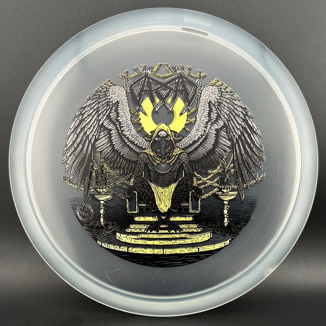 CryZtal Buzzz disc golf disc by Rare Air Discs, featuring Karudi the Overseer artwork from Cult of RAD by Ripper Studios.