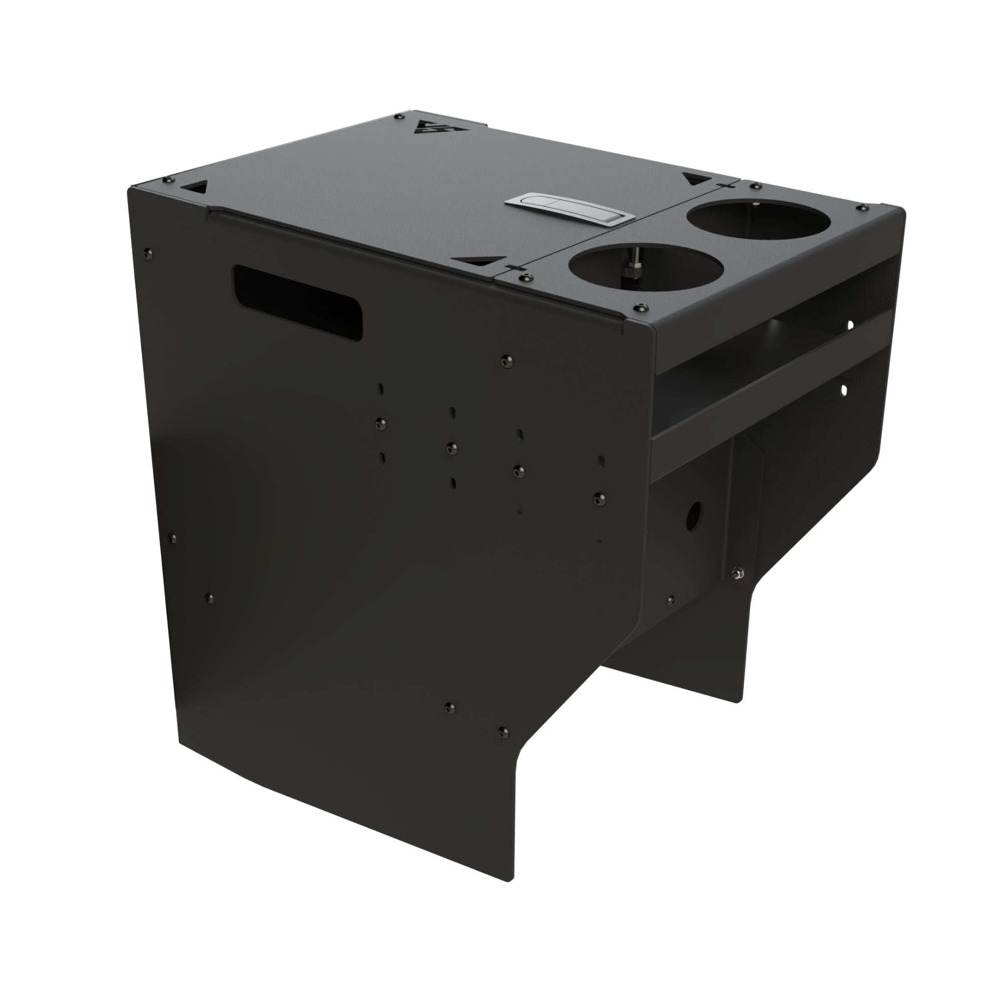 Sprinter Scout Center Console Box by The Van Mart, featuring a sleek design and ample storage for vehicle accessories.