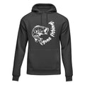 Gone Fishing v1 unisex hoodie by Outdoorzees, black hoodie with fishing-themed graphic, front view showing comfortable fit and design.