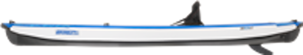 Backcountry Sportsman RazorLite™ 393rl inflatable kayak on water with paddles, showcasing its compact design and sturdy construction