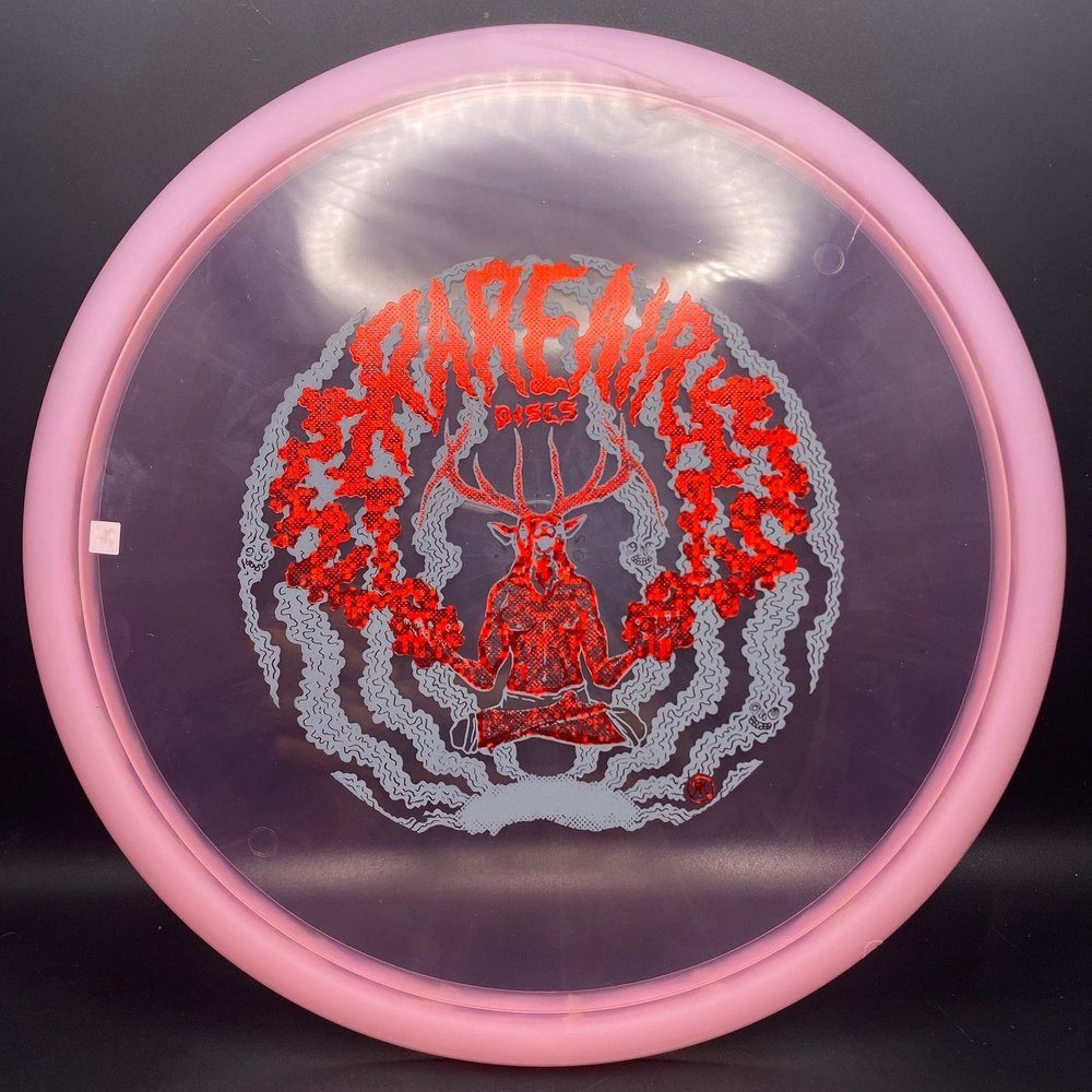 Eternal Mustang Midrange disc golf disc from Rare Air Discs featuring a detailed elk stamp design on a vibrant disc.