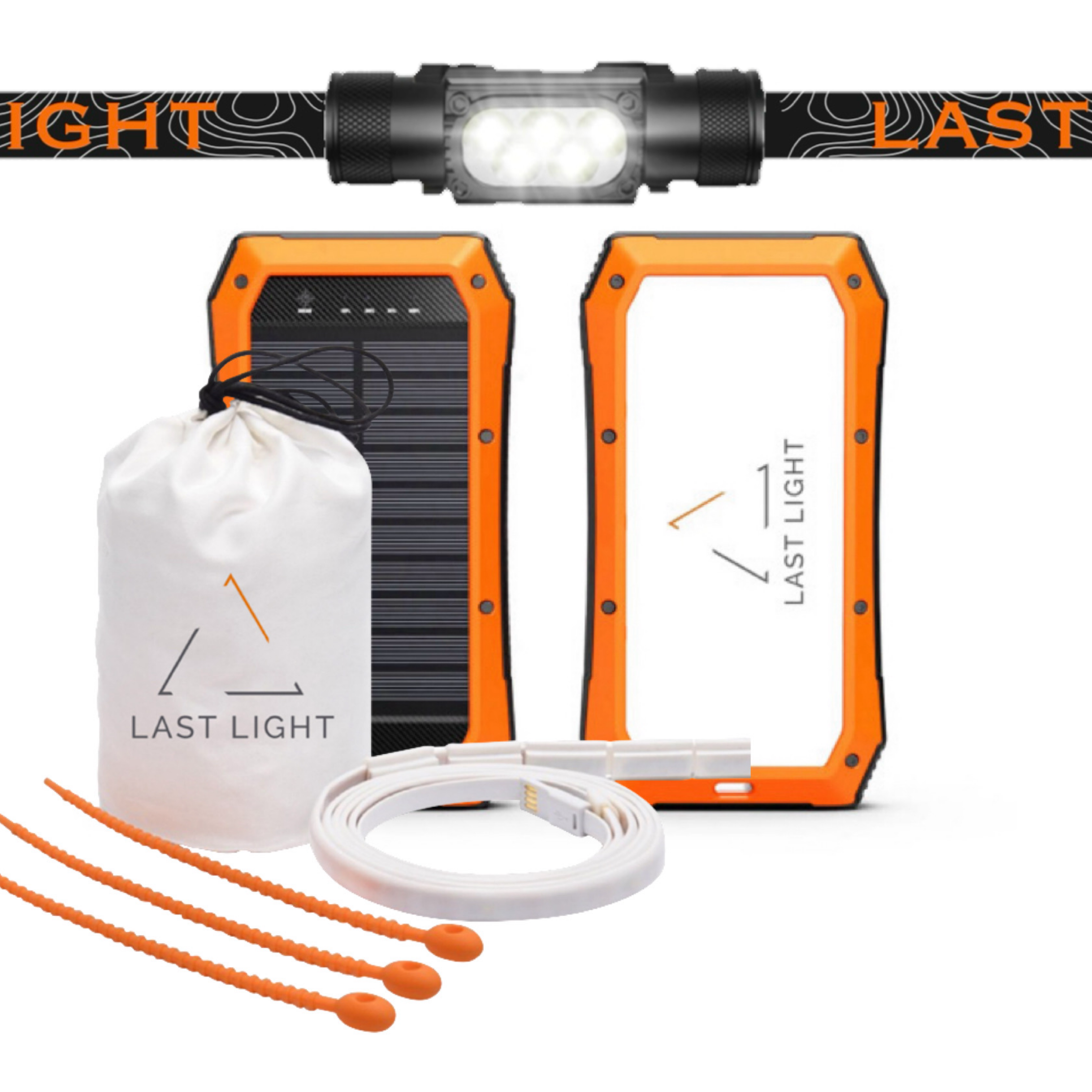 Backcountry Bundle from Last Light LLC with portable lighting and charging devices, featuring compact design and multiple ports.
