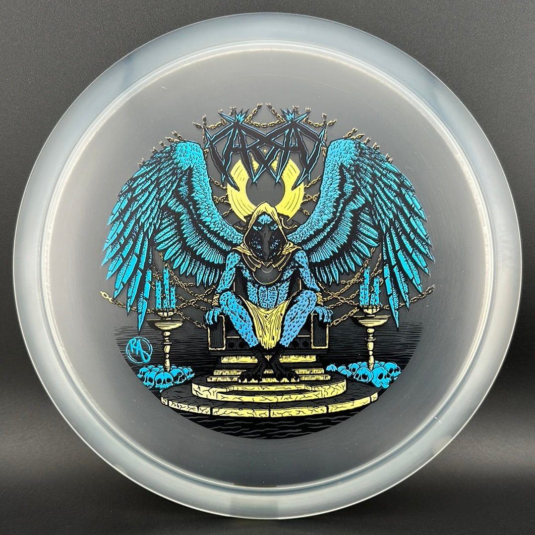 CryZtal Buzzz disc golf disc by Ripper Studios featuring Karudi the Overseer design, made by Rare Air Discs.