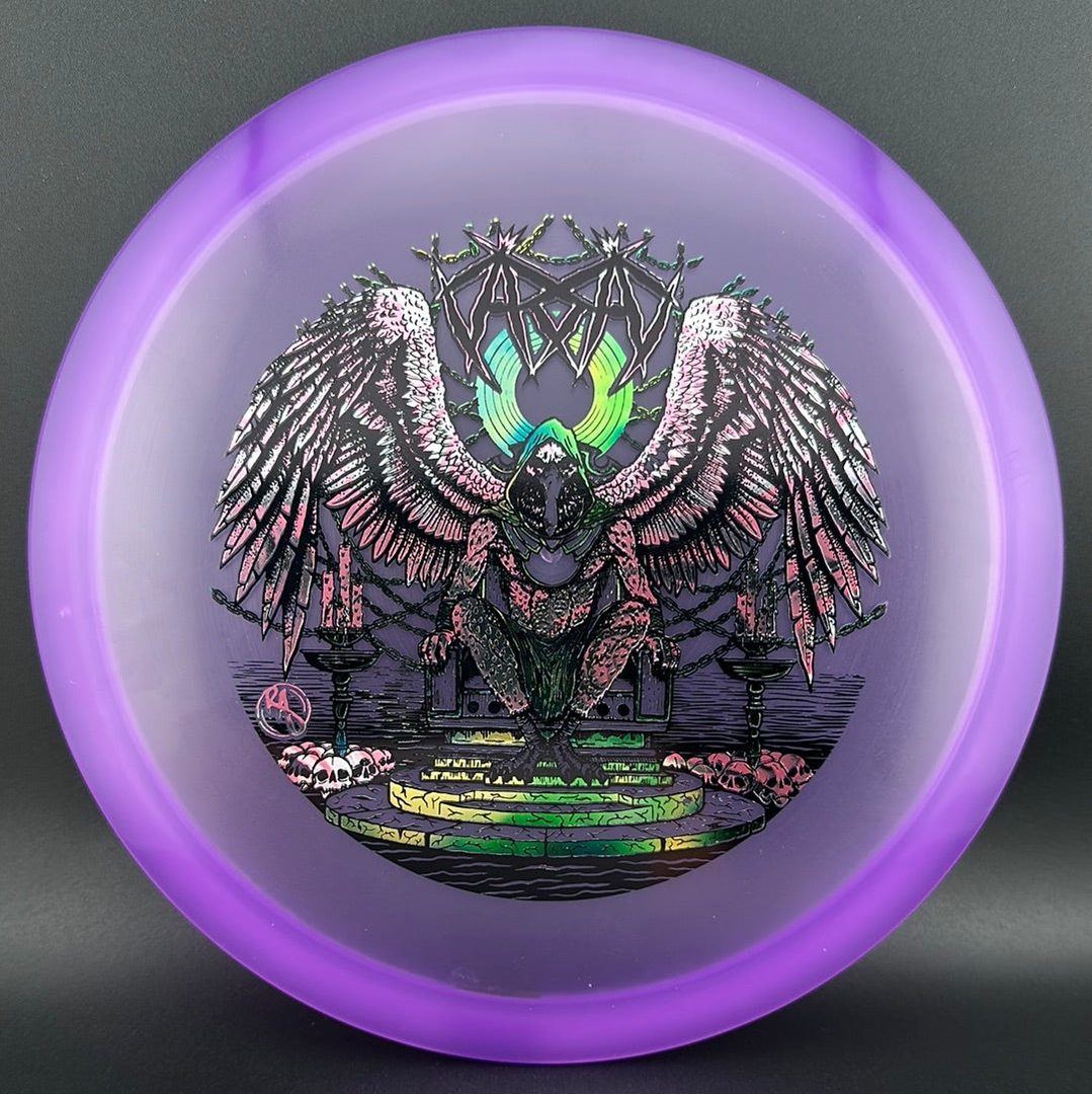 CryZtal Buzzz disc golf disc by Rare Air Discs featuring Karudi the Overseer artwork from Cult of RAD set.