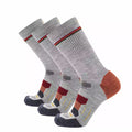 Three pairs of GRIP6 Campfire Hike Crew lightweight merino wool socks, shown in a 3-pack for outdoor hiking comfort.