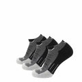 Three black GRIP6 Obsidian run ankle socks made of midweight Merino wool, ideal for running and outdoor activities.