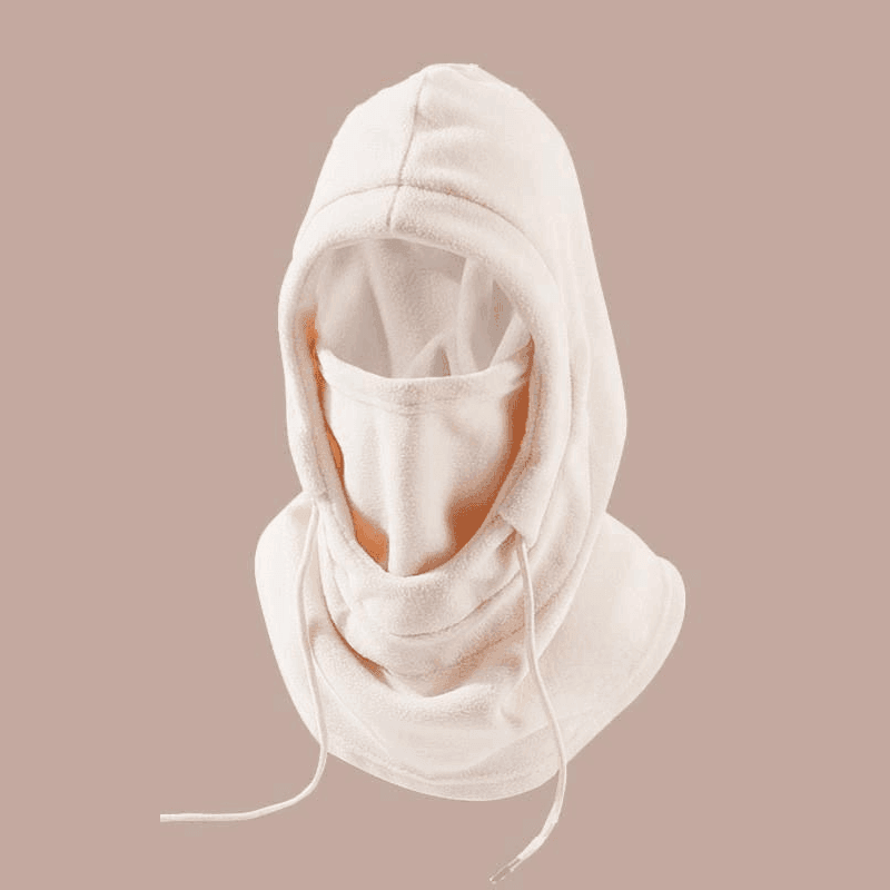 Bean's Moto Booth motorcycle riding anti-cold balaclava mask, close-up view showing breathable fabric and snug fit for cold weather riding.