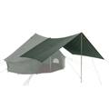 White Duck Outdoors Regatta awning attached to a bell tent, providing extra shaded outdoor shelter.