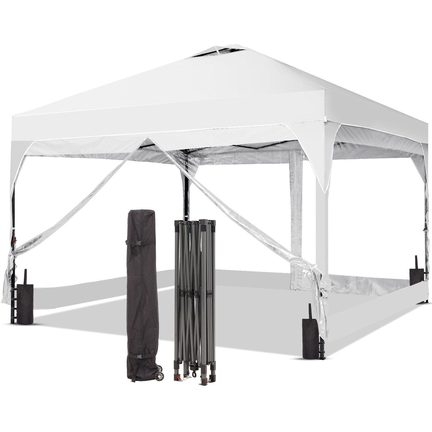 Ainfox 12ft x12ft Pop Up Canopy With 4 transparent sidewalls Outside Canopy with Wheeled Carry Bag, Bonus 8 Stakes and 4 Ropes - OVERLANDERS Outfitter