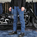Men's LOONG BIKER™ Cross Fire Kevlar motorcycle jeans with reinforced panels and a sleek black design, designed for riding safety.