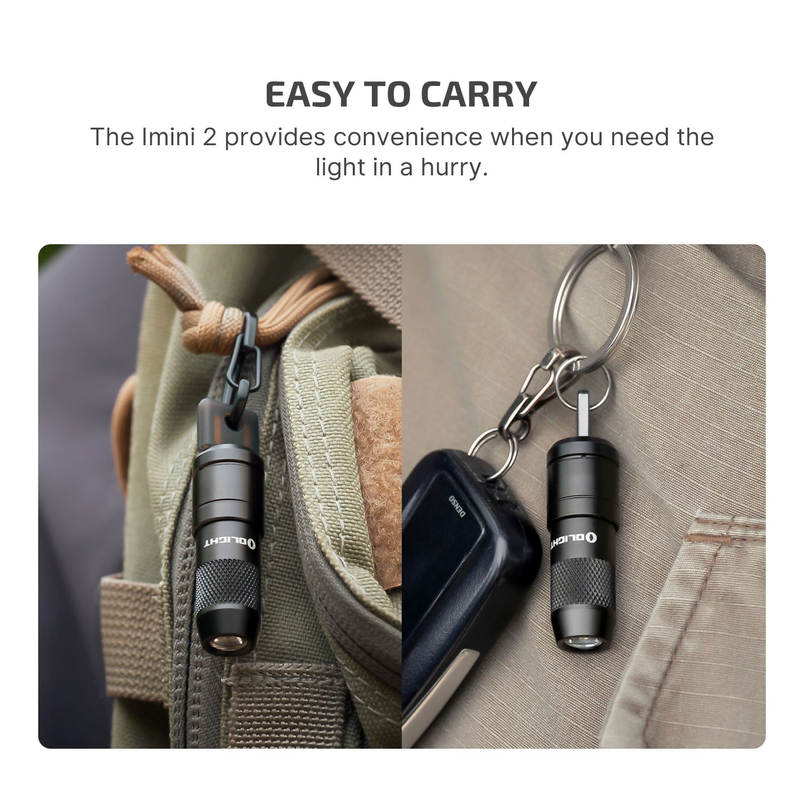 Olight iMini 2 rechargeable mini flashlight in black, featuring a magnetic base and compact keychain design.