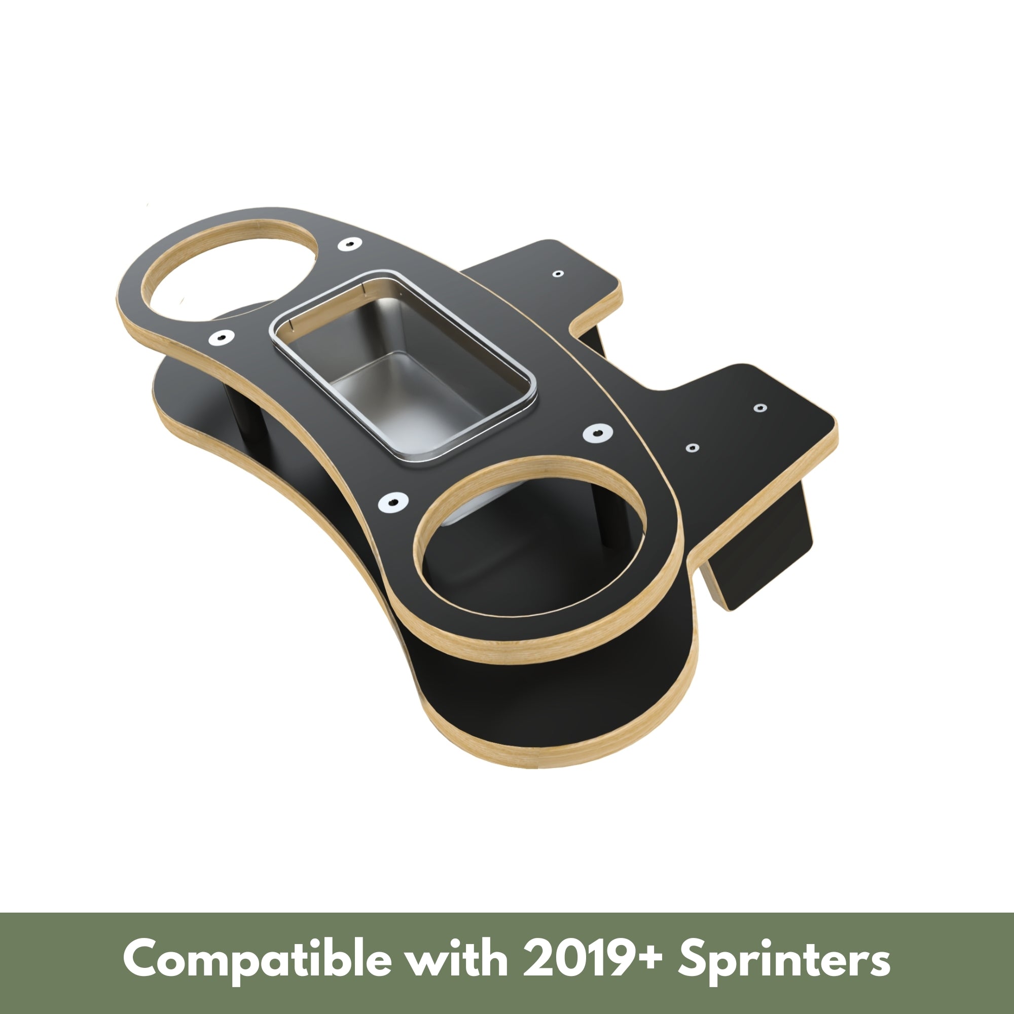 Sprinter Cupholder Tray from The Van Mart, designed for 2019+ Sprinter vans, showing a durable plastic tray fitting into the cupholder area.