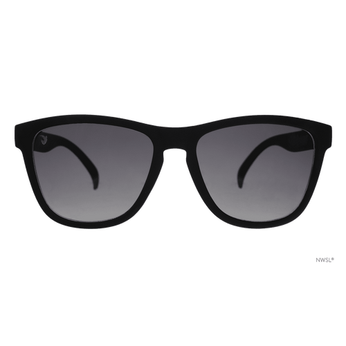 Angel City FC "¡Volemos!” polarized sunglasses by Rare Air Discs, front view showing transparent frame and design details.