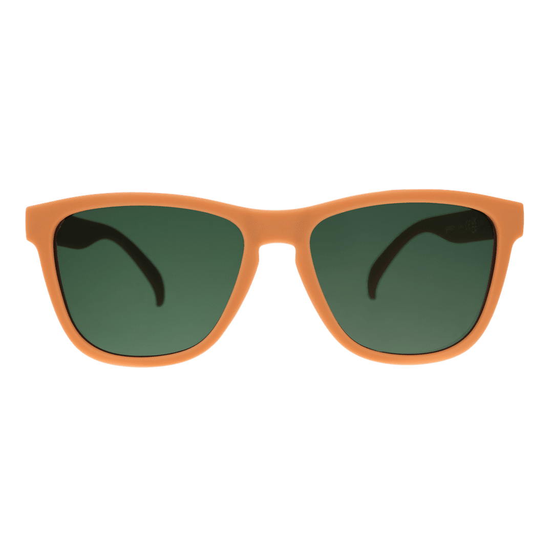 Rare Air Discs Chocolatier's Caramel Hot Tub polarized sunglasses, front view showing transparent frames and stylish design.