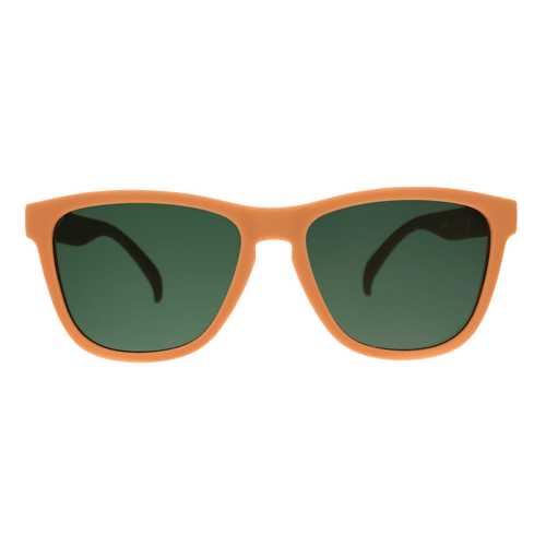 Rare Air Discs Chocolatier's Caramel Hot Tub polarized sunglasses, front view showing transparent frames and stylish design.