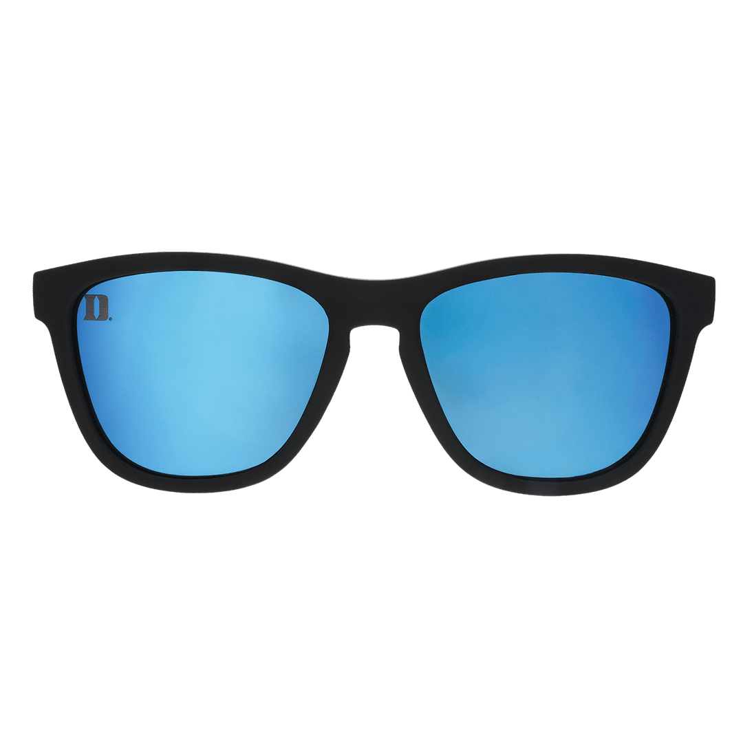 Royal Blue Duke Collegiate OG polarized sunglasses with clear lenses and sporty frame, by Rare Air Discs.