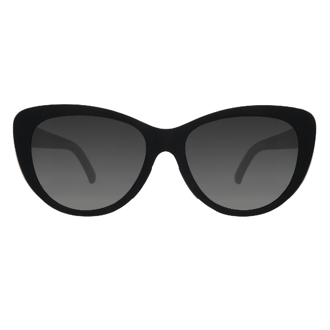Rare Air Discs "It's Noir, Darling" Glam G polarized sunglasses with transparent frames and dark lenses.