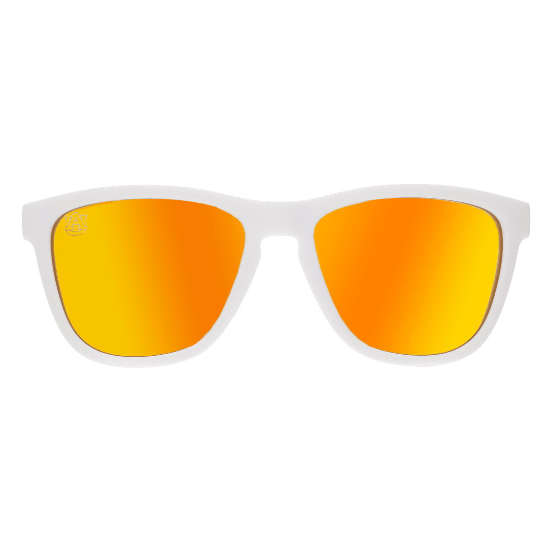 Auburn Bodda Getta Collegiate OG polarized sunglasses by Rare Air Discs with transparent frames and dark tinted lenses.