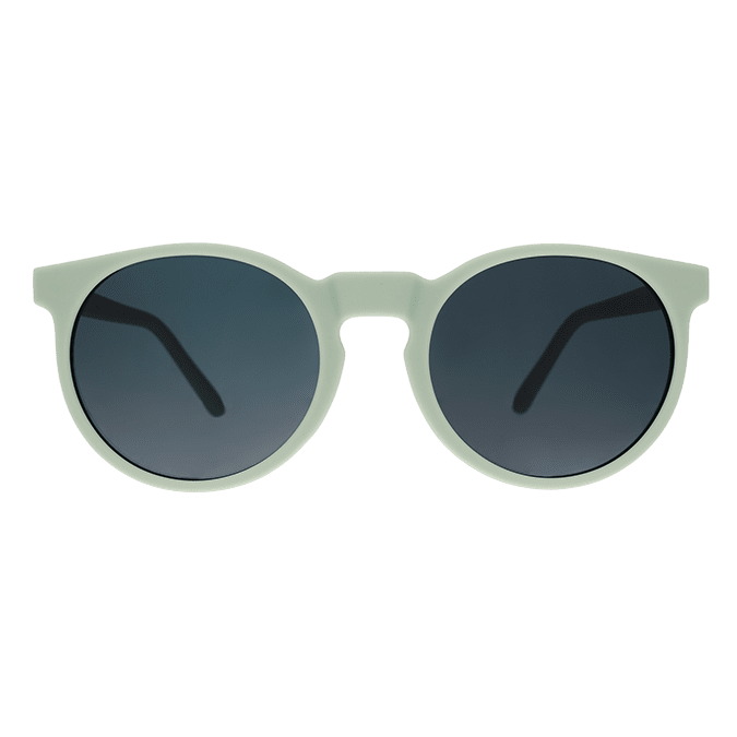 Rare Air Discs Incognito Plant Parent Circle G polarized sunglasses with transparent frames, front view showing stylish accessory design.