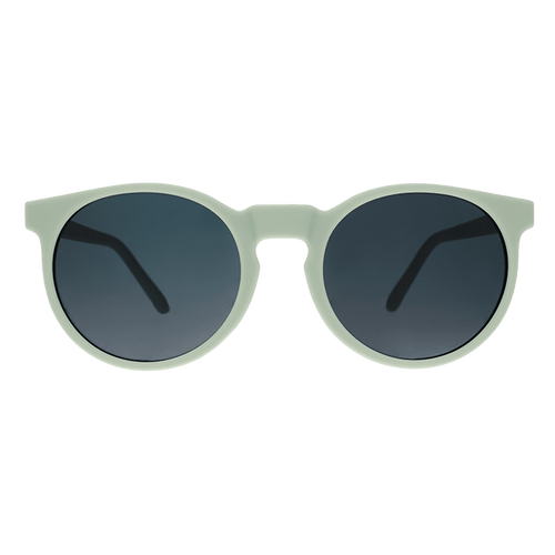 Rare Air Discs Incognito Plant Parent Circle G polarized sunglasses with transparent frames, front view showing stylish accessory design.