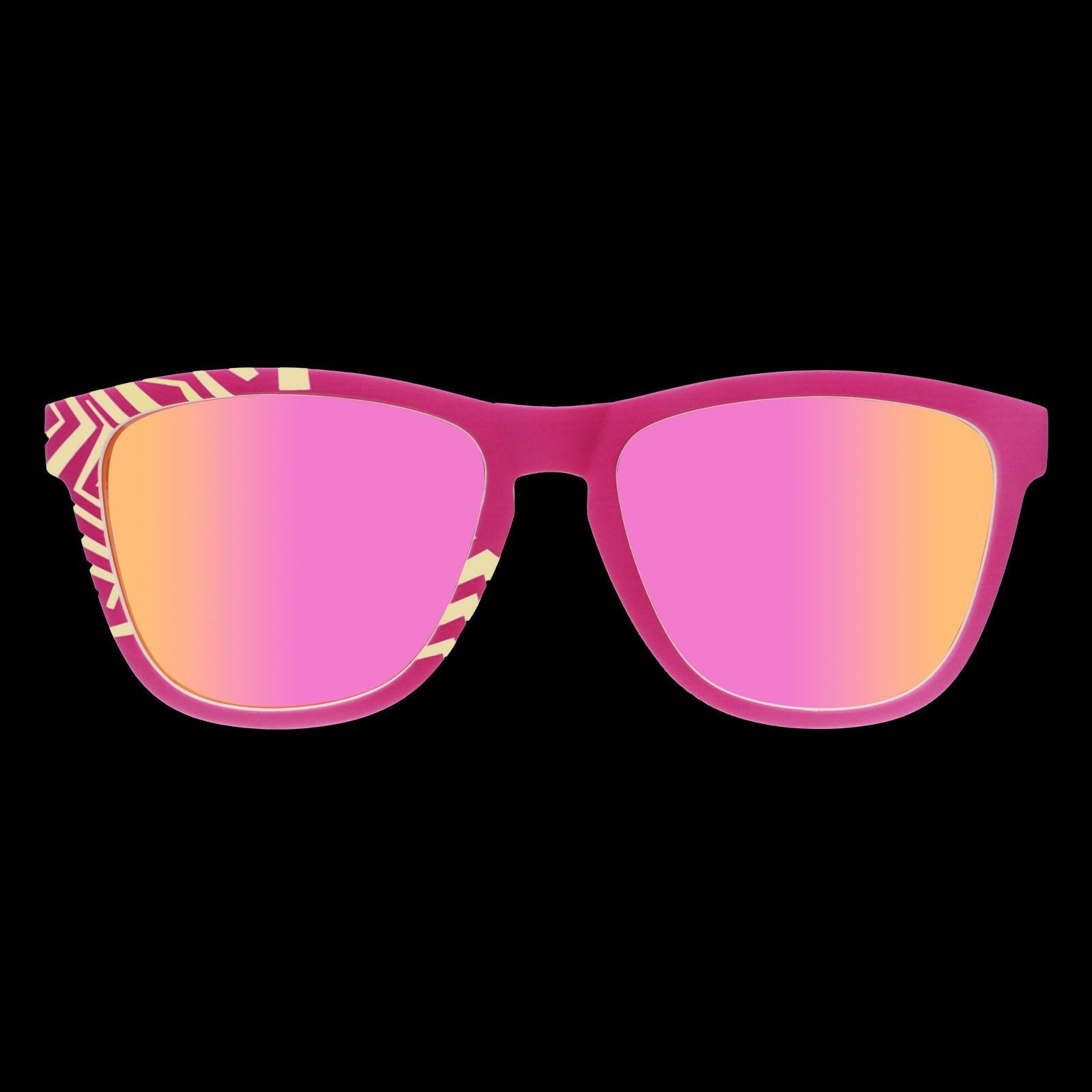 Color-changing polarized sunglasses labeled "Neon Is My Neutral" by Rare Air Discs, featuring vibrant neon accents and transparent frames.