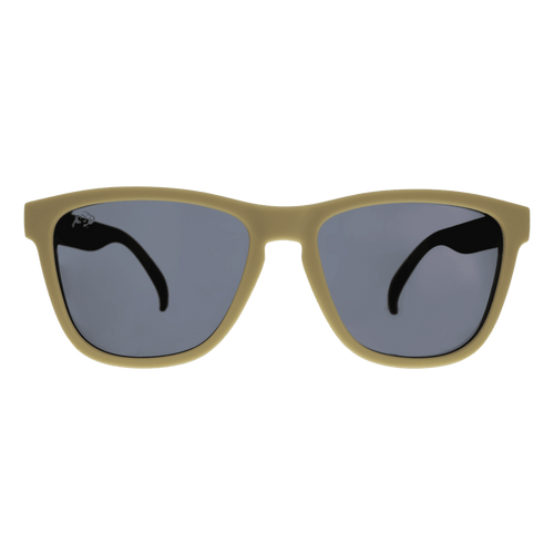 Rare Air Discs "Let's Go Buffs!!!" CU Collegiate OG polarized sunglasses, front view showing clear frame and logo detail.