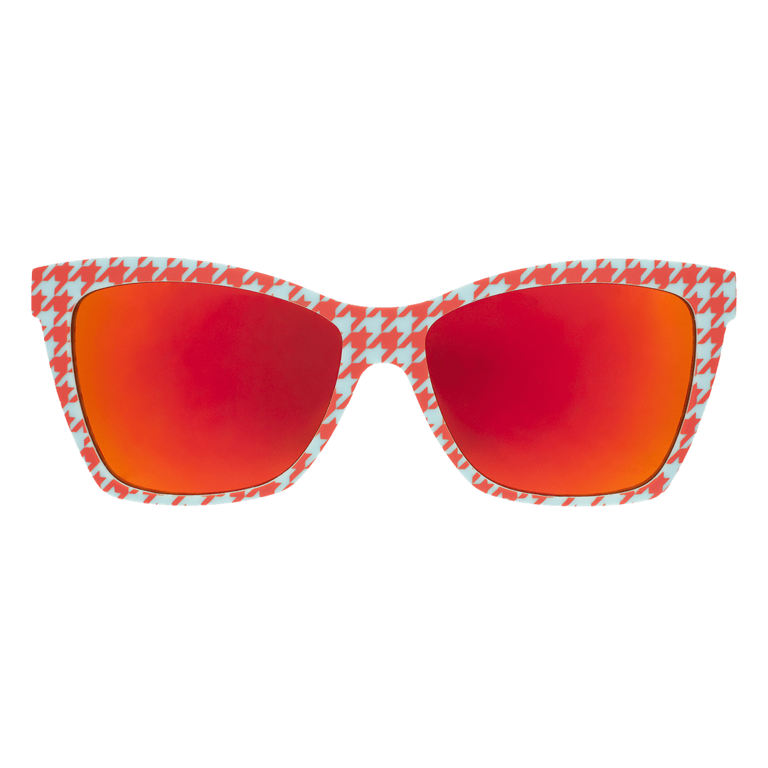 Rare Air Discs polarized Pop G sunglasses featuring a houndstooth pattern and clear front design, stylish accessories for eye protection.