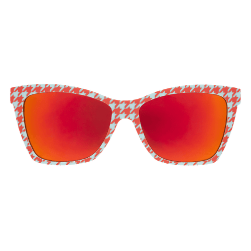 Rare Air Discs polarized Pop G sunglasses featuring a houndstooth pattern and clear front design, stylish accessories for eye protection.