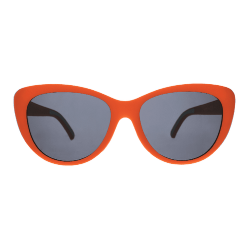 Orange Glam G Polarized sunglasses with cherry stem and tongue detail, featuring transparent frames and accessories by Rare Air Discs.