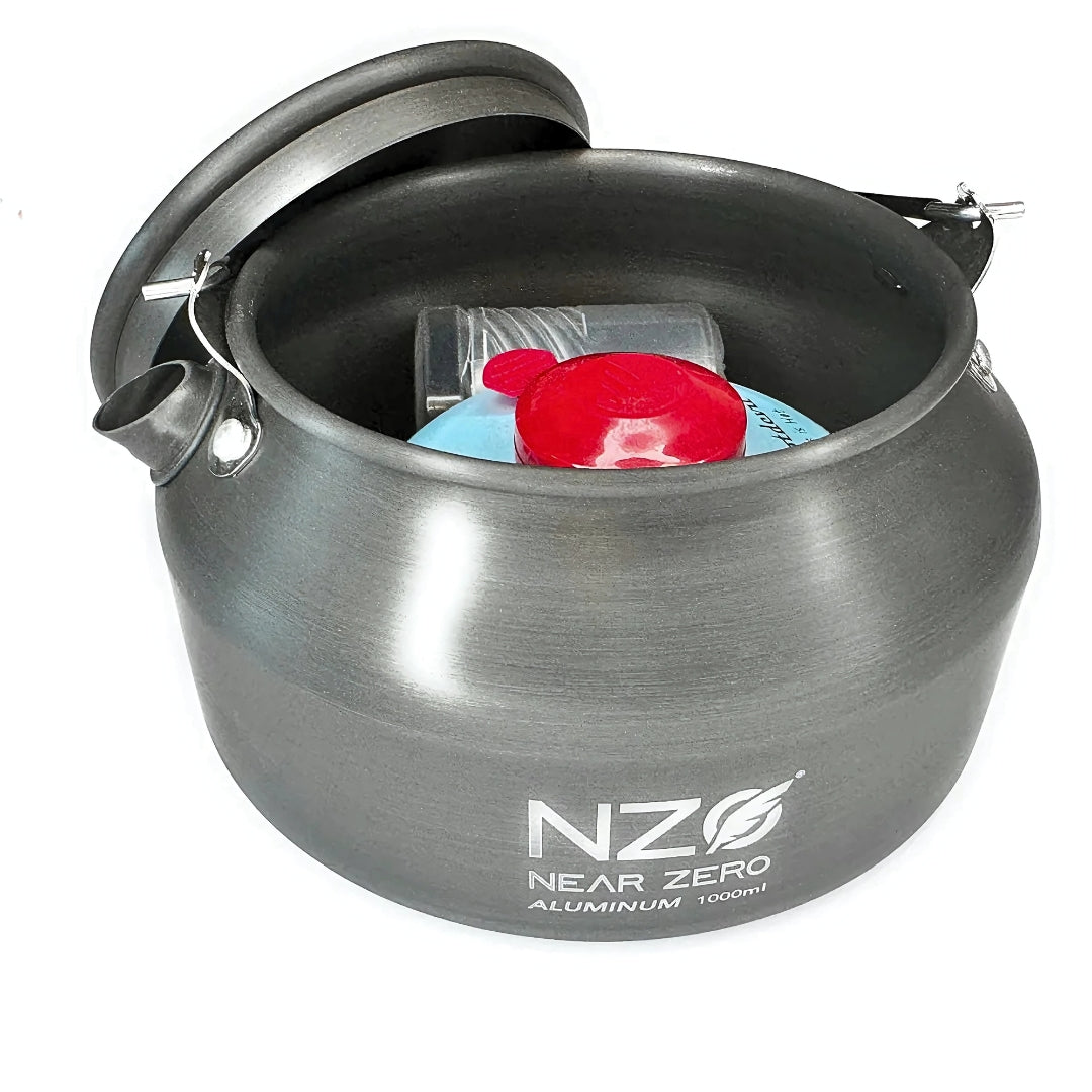Near Zero Outdoor Gear 1.0L aluminum kettle, outdoor camping teapot with handle and spout for boiling water.