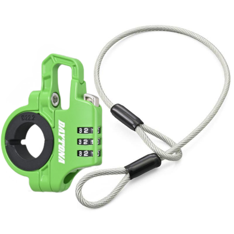 Bean's Moto Booth DAYTONA motorcycle handlebar and helmet lock secured with a durable locking mechanism and key for safety.