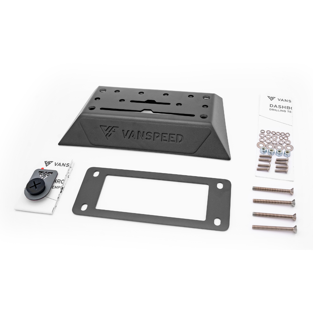 The Van Mart Sprinter Dashboard Mount securely holds navigation devices in a van's dashboard for easy access.