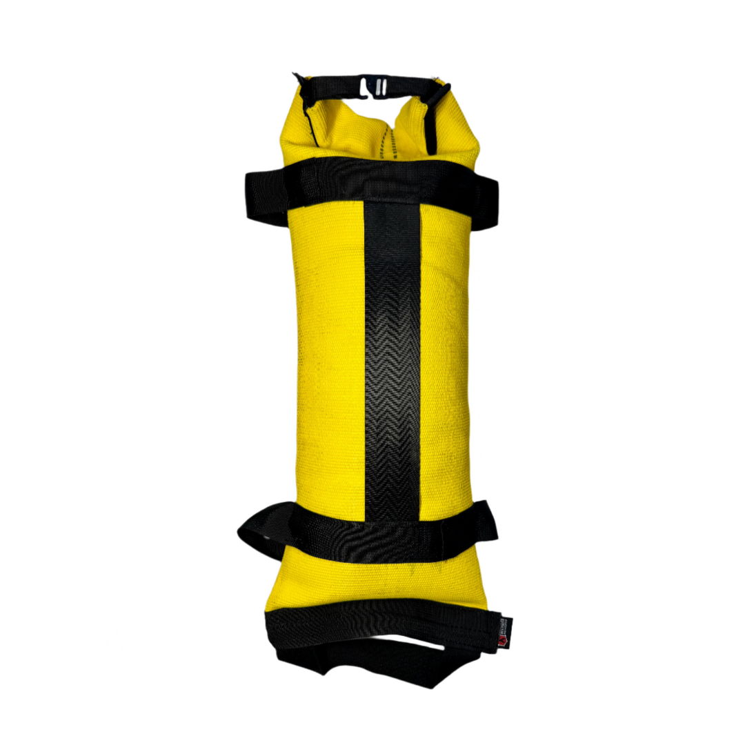 Recycled Firefighter Workout Battle Bag Spark Starter in black with adjustable straps and durable construction for fitness training.