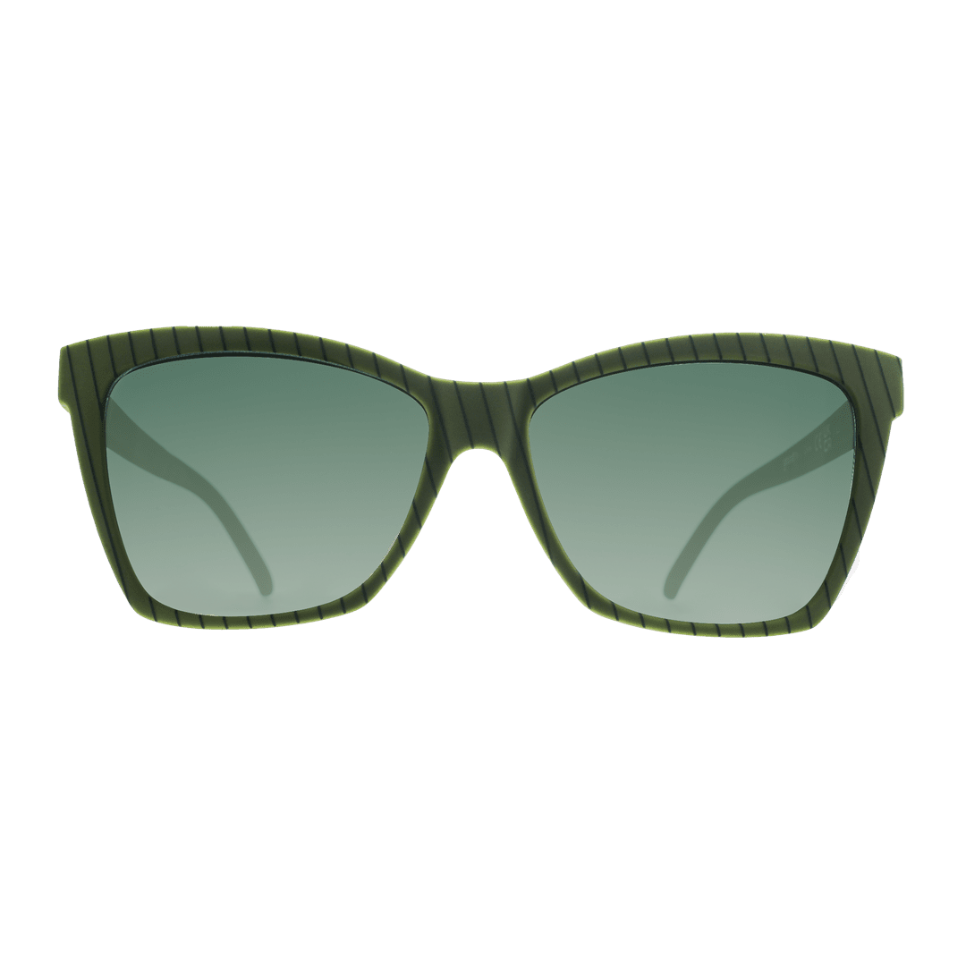 Rare Air Discs Swirls Martini Becomes Icon polarized sunglasses with stylish swirl design and transparent frames, front view.