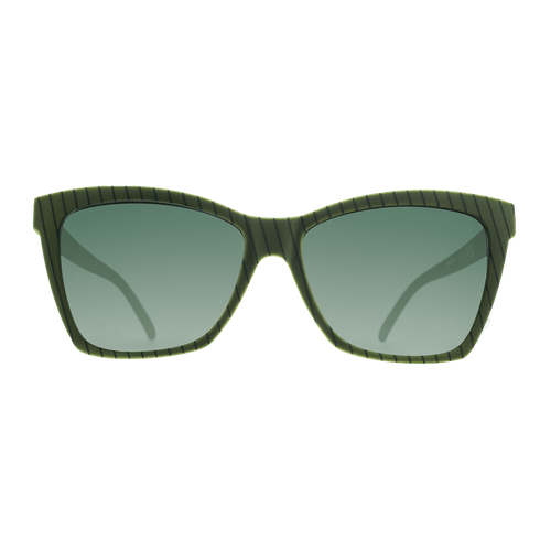 Rare Air Discs Swirls Martini Becomes Icon polarized sunglasses with stylish swirl design and transparent frames, front view.