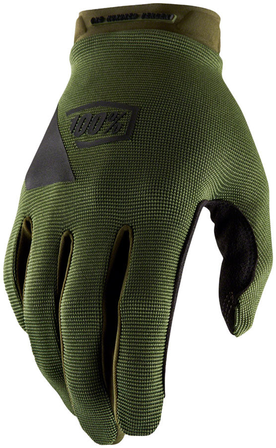 Gio's Outdoors Ridecamp gloves in army green and black, full-finger cycling gloves, medium size, designed for outdoor riding.