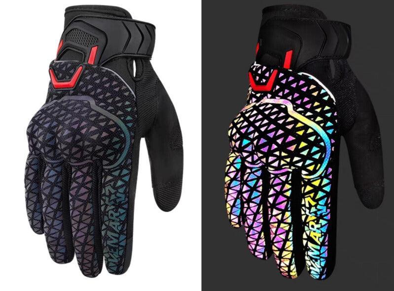 VEMAR™ Night Elf reflective motorcycle gloves in black, with padded palms and reflective accents for nighttime riding safety.