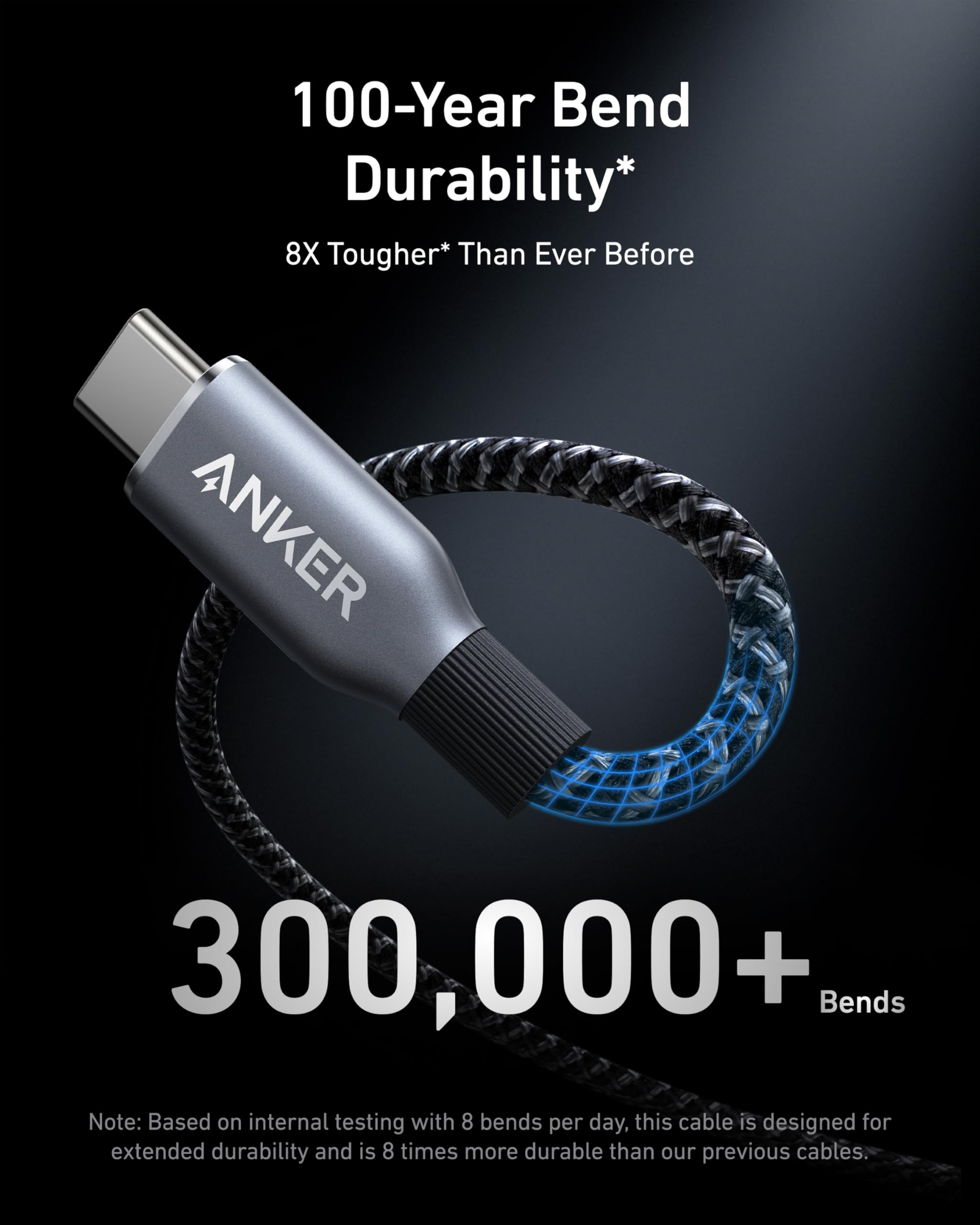 Anker Prime USB-C to USB-C cable, 3ft, upcycled braided design, suitable for fast charging up to 240W