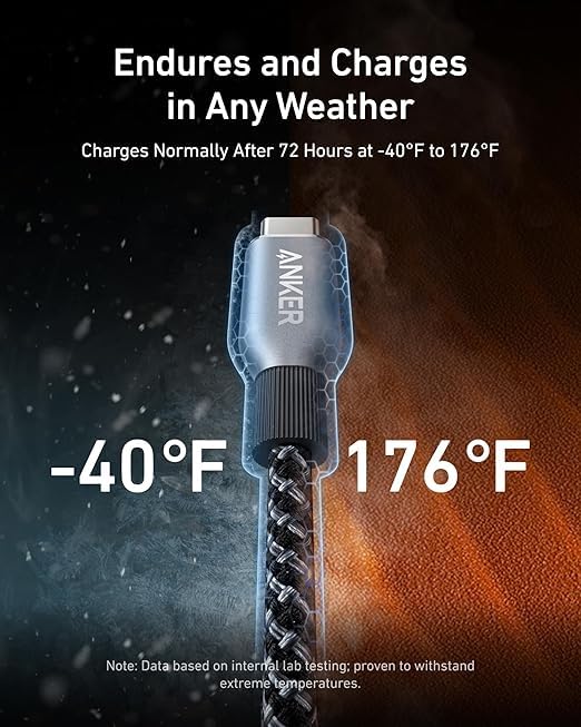 Anker Prime USB-C to USB-C cable, 3ft upcycled braided 240W charging cable for fast device connectivity and power transfer.