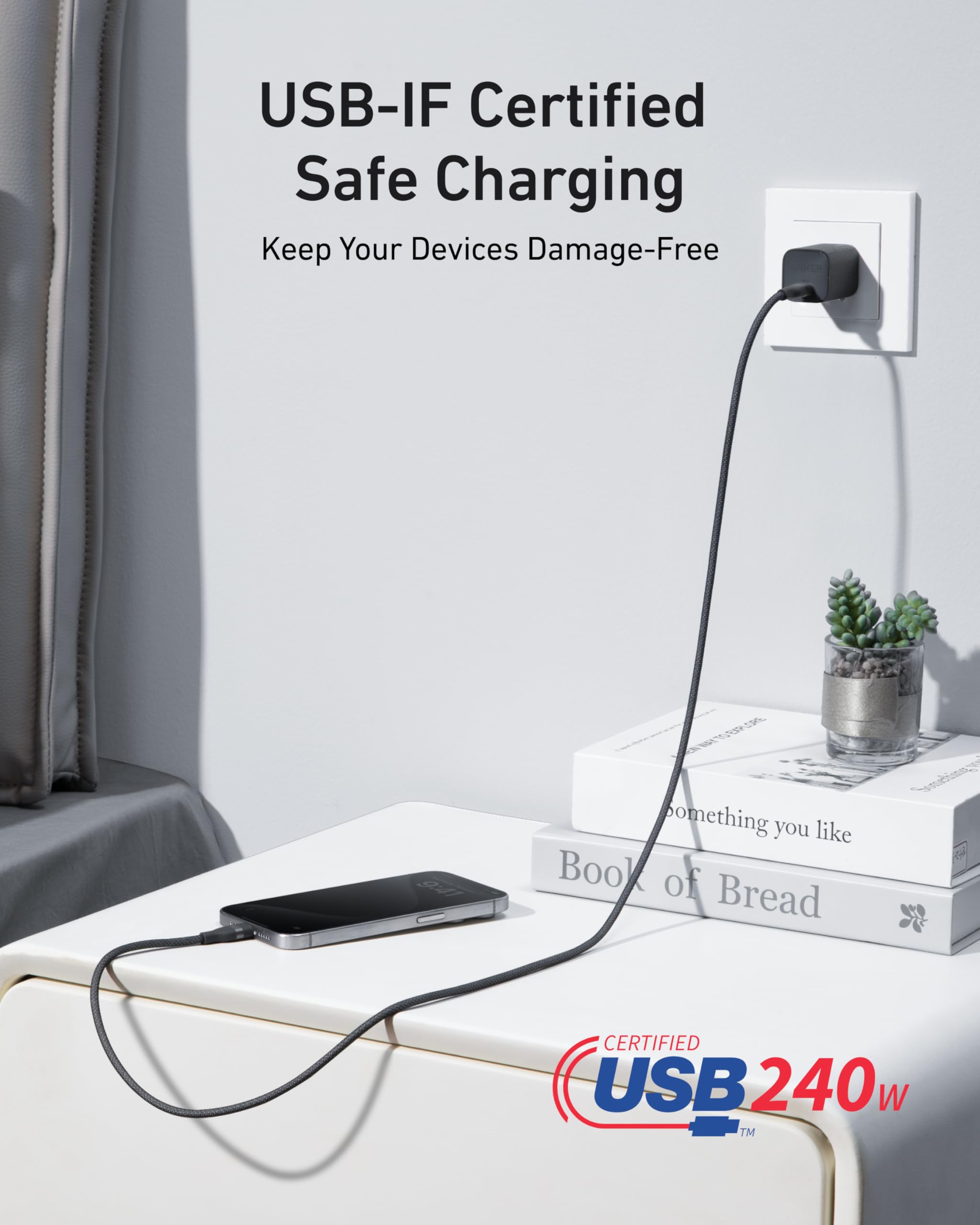 Anker USB-C to USB-C Cable (3 ft / 6 ft, 240W, Upcycled-Braided) - We The Collective