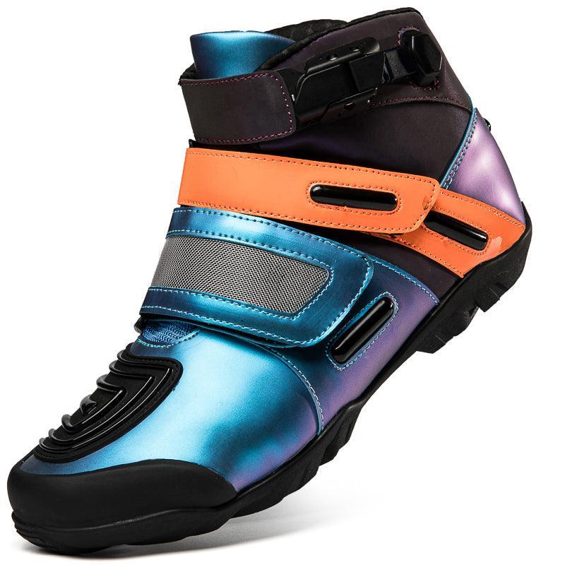 Bright neon motorcycle sneaker from 4 Seasons™ by Bean's Moto Booth, showcasing a sporty design and durable construction.