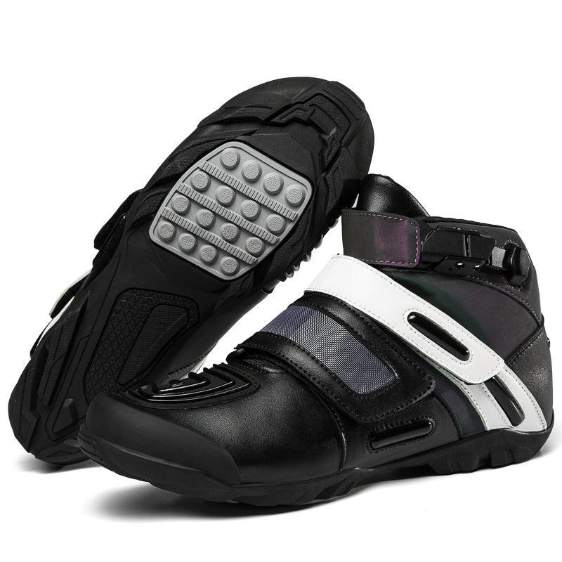 Neon motorcycle sneaker by Bean's Moto Booth featuring vibrant colors and sturdy design for motorcycle riding.