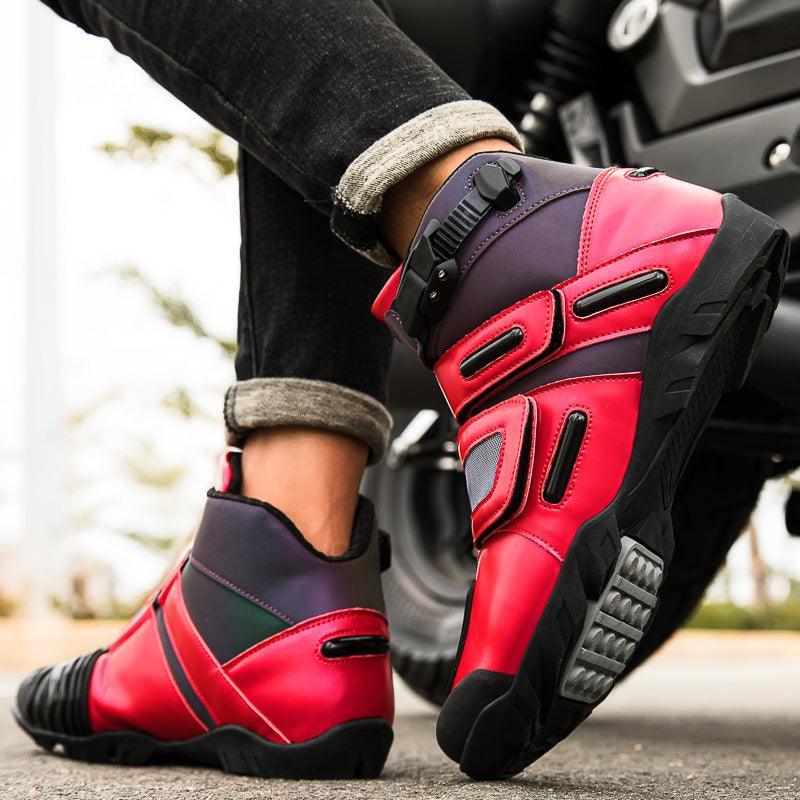 Neon motorcycle sneaker from 4 Seasons™ by Bean's Moto Booth, featuring bright colors and sporty design for motorcycle riding.