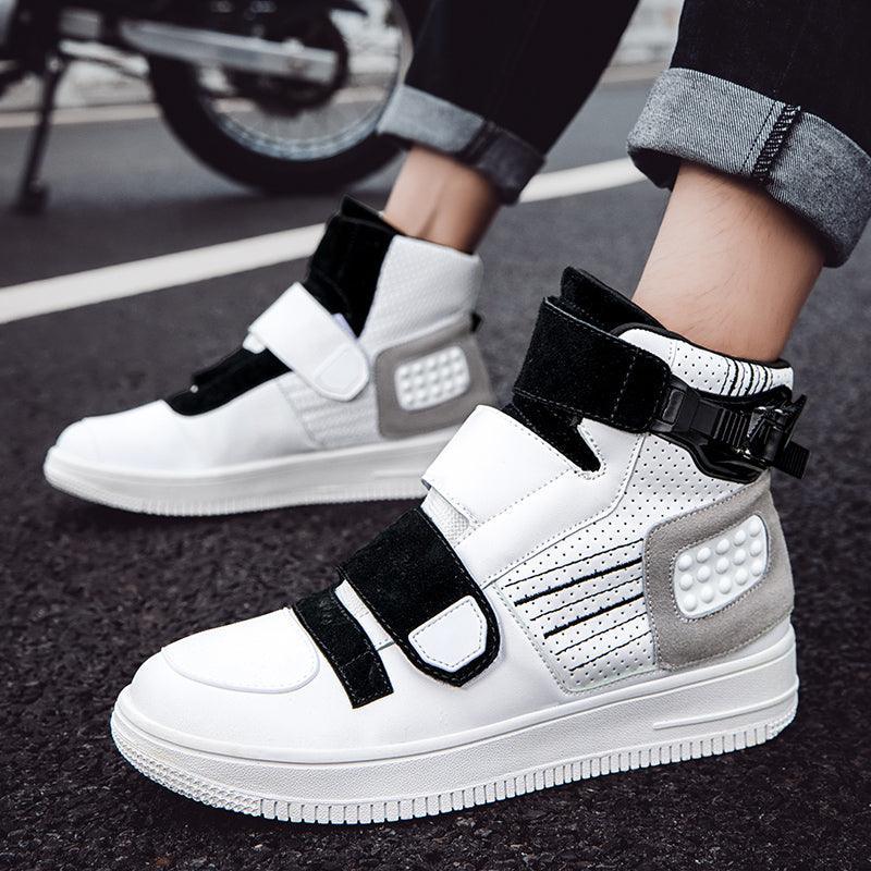 Bean's Moto Booth 4 Seasons™ Punk Motorcycle Sneakers with rugged leather and metal accents, designed for motorcycle riding and style.