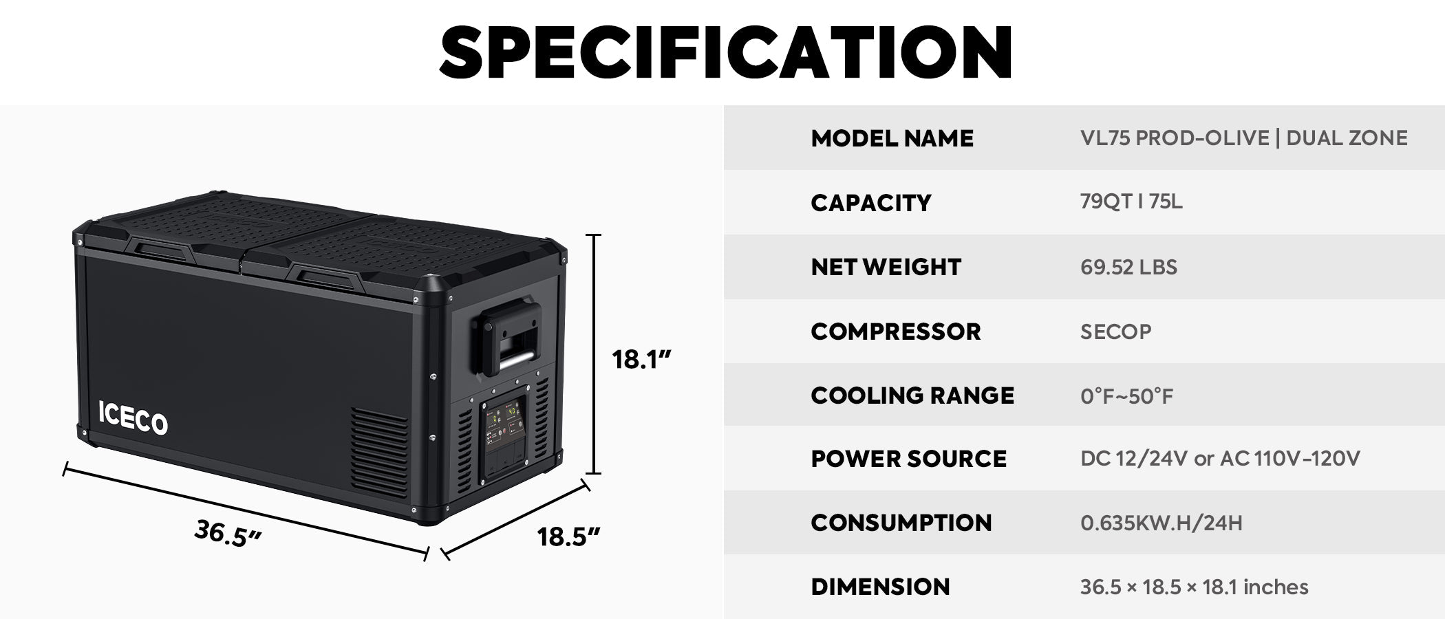 VL75ProD 12V Heavy Duty Fridge Freezer | ICECO | 75 LT - We The Collective
