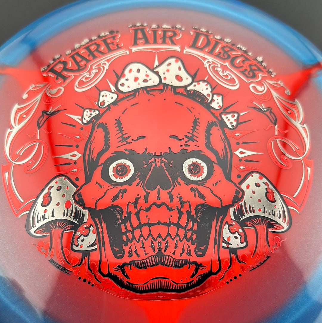 Rare Air Discs Halo S-Blend Conqueror disc golf disc featuring crushin' amanitas design with vibrant colors and detailed artwork.